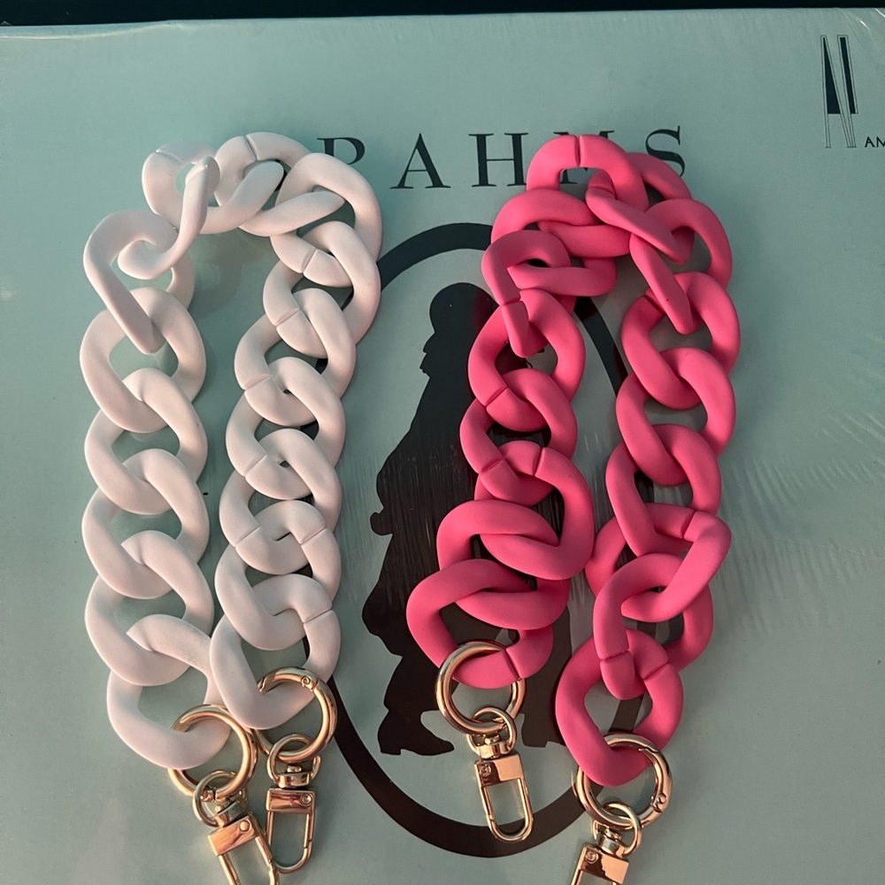 New Large Acrylic Pink and White Chain Strap Set